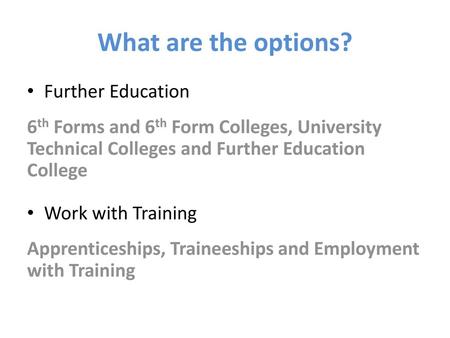 What are the options? Further Education