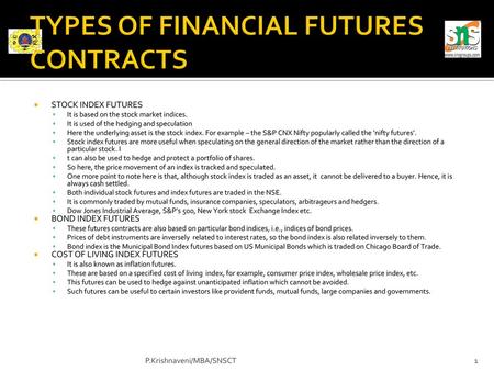 TYPES OF FINANCIAL FUTURES CONTRACTS