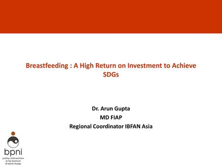 Breastfeeding : A High Return on Investment to Achieve SDGs