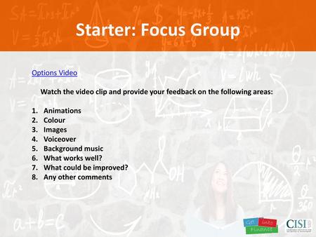 Watch the video clip and provide your feedback on the following areas: