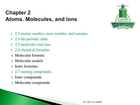 Chapter 2 Atoms. Molecules, and ions