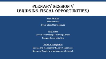 Plenary session V (Bridging Fiscal Opportunities)