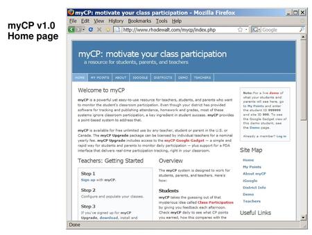 MyCP v1.0 Home page.