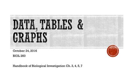 Data, Tables & Graphs October 24, 2016 BIOL 260