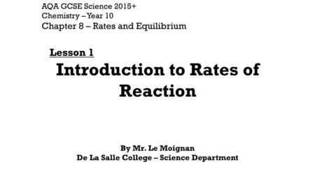 Introduction to Rates of Reaction