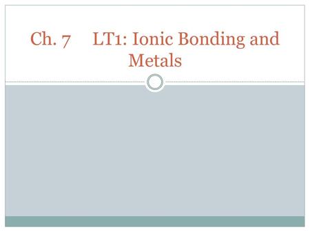 Ch. 7 LT1: Ionic Bonding and Metals