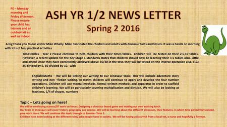 ASH YR 1/2 NEWS LETTER Spring