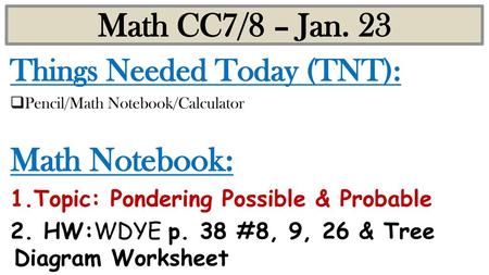 Math CC7/8 – Jan. 23 Math Notebook: Things Needed Today (TNT):