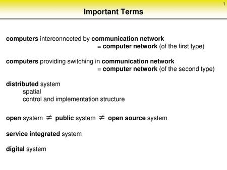 Important Terms computers interconnected by communication network