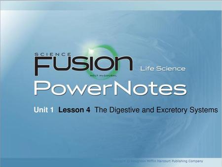 Unit 1 Lesson 4 The Digestive and Excretory Systems