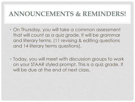 Announcements & Reminders!