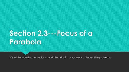 Section Focus of a Parabola