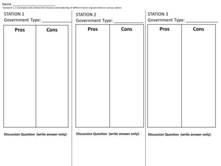 Pros Cons Pros Cons Pros Cons