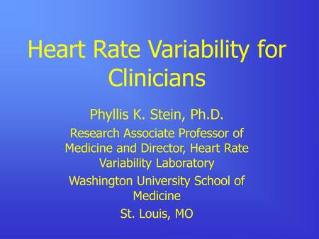 Heart Rate Variability for Clinicians