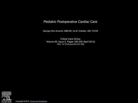 Pediatric Postoperative Cardiac Care