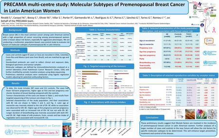 PRECAMA multi-centre study: Molecular Subtypes of Premenopausal Breast Cancer in Latin American Women Rinaldi S.1, Carayol M.1, Biessy C.1, Olivier M.1,