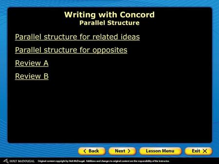 Writing with Concord Parallel Structure