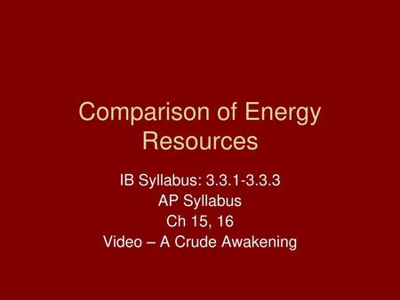 Comparison of Energy Resources