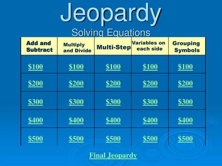 Jeopardy Solving Equations