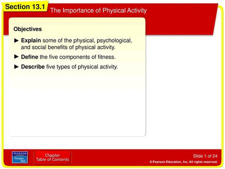 Section 13.1 The Importance of Physical Activity Objectives