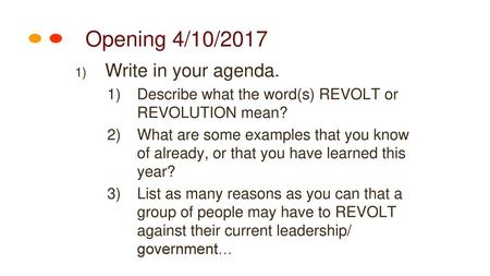 Opening 4/10/2017 Write in your agenda.