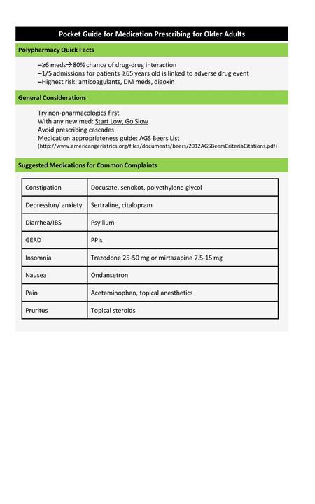 Pocket Guide for Medication Prescribing for Older Adults