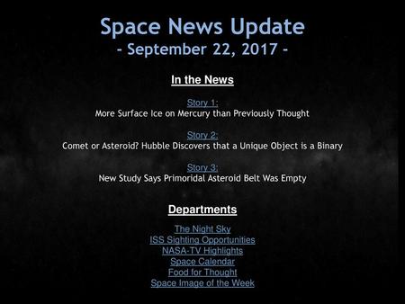 Space News Update - September 22, In the News Departments