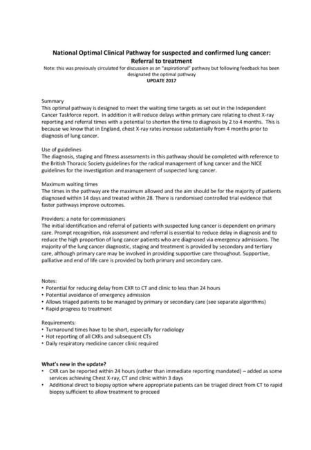 National Optimal Clinical Pathway for suspected and confirmed lung cancer: Referral to treatment Note: this was previously circulated for discussion as.