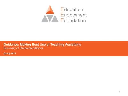 Guidance: Making Best Use of Teaching Assistants Summary of Recommendations Spring 2015.