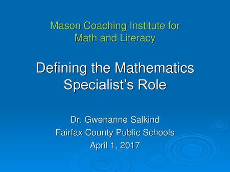 Dr. Gwenanne Salkind Fairfax County Public Schools April 1, 2017