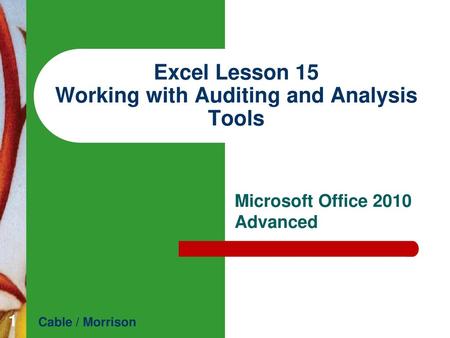 Excel Lesson 15 Working with Auditing and Analysis Tools