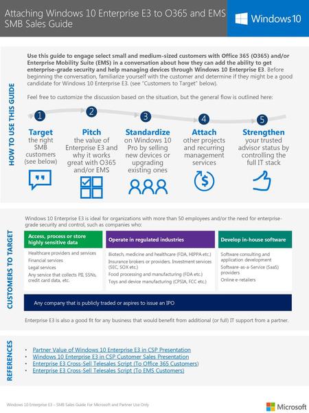 Attaching Windows 10 Enterprise E3 to O365 and EMS SMB Sales Guide