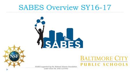 SABES Overview SY16-17 SABES supported by the National Science Foundation under Grant No. DUE-1237992.