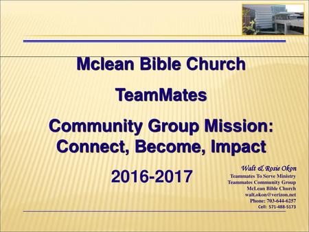 Community Group Mission: Connect, Become, Impact