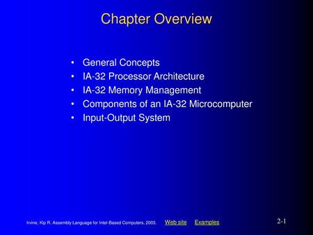 Chapter Overview General Concepts IA-32 Processor Architecture