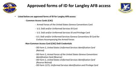 Approved forms of ID for Langley AFB access