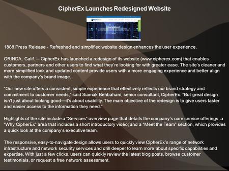 1888 Press Release - CipherEx Launches Redesigned Website