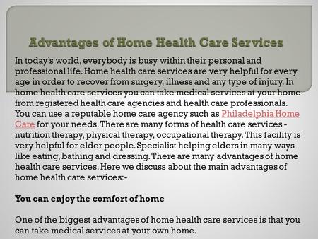 Advantages of Home Health Care Services