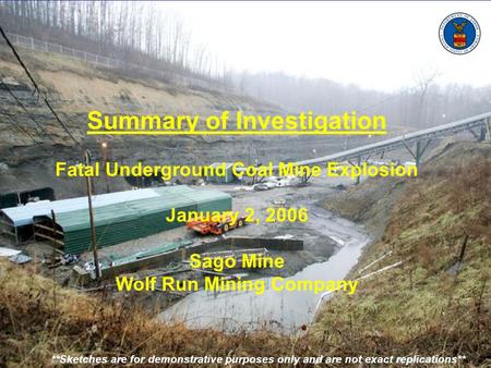 **Sketches are for demonstrative purposes only and are not exact replications** Summary of Investigation Fatal Underground Coal Mine Explosion January.