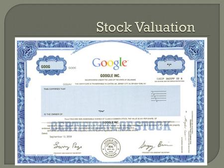 Fundamental Analysis – looks at financials, product, mgt., history, etc. PE ratio – Price / E.P.S. Zero-Growth Dividend (preferred stock) Constant.