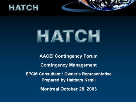 AACEI Contingency Forum Contingency Management