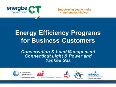 Energy Efficiency Programs for Business Customers Conservation & Load Management Connecticut Light & Power and Yankee Gas.