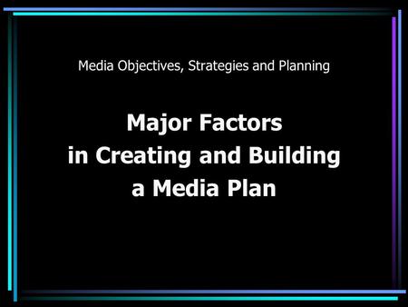 Media Objectives, Strategies and Planning