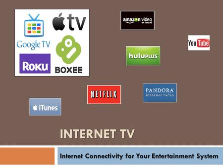 INTERNET TV. What is Internet TV? Video One Definition: Video delivered over the Web to your TV VideoInformation Newer Definition: Video and Information.