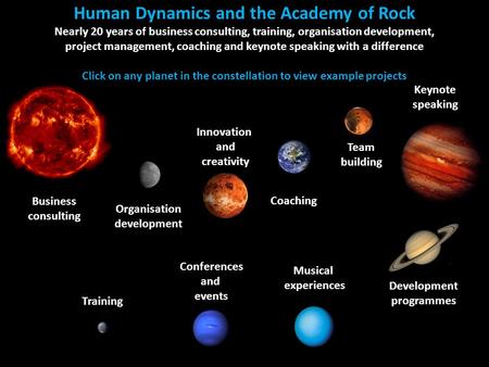 Human Dynamics Consulting, Training, Coaching and Speaking The Academy of Rock Conferences and events with a difference Business consulting Human Dynamics.