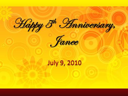 July 9, 2010 Happy 5 th Anniversary, Janee. Friday Morning Wake up whenever we want Card exchange Breakfast Pack for the weekend Take care of the kitties.