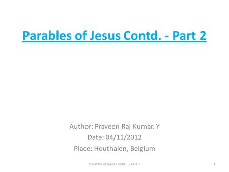 Parables of Jesus Contd. - Part 2