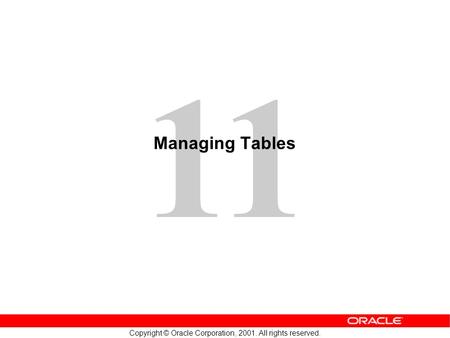 11 Copyright © Oracle Corporation, 2001. All rights reserved. Managing Tables.