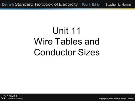 Unit 11 Wire Tables and Conductor Sizes. Objectives: Discuss factors that determine conductor ampacity. Discuss resistance of wire. Determine insulation.