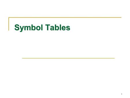 1 Symbol Tables. 2 Contents Introduction Introduction A Simple Compiler A Simple Compiler Scanning – Theory and Practice Scanning – Theory and Practice.